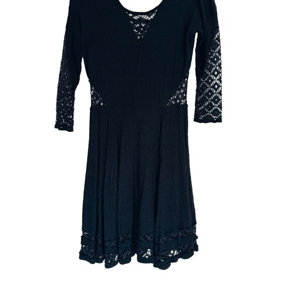 2/$30 Free People Medium Black Lace Knit Dress 3/4 Sleeve Attractive Details - Picture 11 of 15